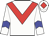 White body, red chevron, white arms, blue chevron, white cap, red diamond