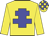 Yellow body, big-blue cross of lorraine, yellow arms, yellow cap, big-blue checked