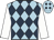 Light blue, dark blue diamonds, white arms, light blue cap, dark blue diamonds