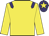 Yellow body, purple epaulettes, yellow arms, purple cap, yellow star