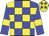 blue and yellow checked, yellow armbands on blue sleeves, blue stars on yellow cap