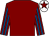Maroon, royal blue striped sleeves, white cap, maroon star