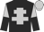 Black, silver cross of lorraine, silver and black halved sleeves, silver cap