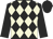 black, beige diamonds, black sleeves, black cap