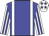 Blue body, white braces, white arms, blue striped, white cap, blue stars
