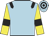 light blue, black epaulets, yellow arms, black armlets, light blue cap, black hooped