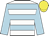 White body, soft blue hooped, soft blue arms, yellow cap