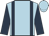 Light blue body, dark blue braces, dark blue arms, light blue cap