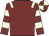 Maroon, beige epaulettes, hooped sleeves, beige & maroon quartered cap