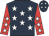 Dark blue, white stars, red sleeves, white stars, dark blue cap, white stars