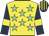 Yellow, light green stars, dark blue sleeves, yellow armlet, dark blue & yellow striped cap