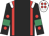 Black, red braces, white epaulets, red spots on sleeves, emerald green armlets, white cap, red spots