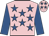 Pink, royal blue stars, royal blue sleeves, pink cap, royal blue stars