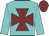 Turquoise, maroon maltese cross and cap