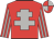red, light grey cross of lorraine, striped sleeves, quartered cap