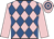 Pink, royal blue diamonds, pink sleeves, hooped cap