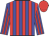 blue with red stripes, red cap