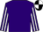 Purple, white striped sleeves, black and white quartered cap
