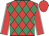 Red, emerald green diamonds, red sleeves, white seams, red cap