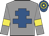 Grey, royal blue cross of lorraine, yellow armlets, royal blue and yellow hooped cap