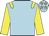 Light blue, yellow epaulettes, yellow arms, light blue cap, yellow stars