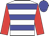 White body, blue hooped, red arms, blue cap