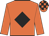Orange body, black diamond, orange arms, orange cap, black checked