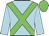 Light blue, green cross sashes, light blue sleeves, green cap