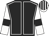 Black body, white seams, white arms, black armlets, white cap, black striped