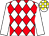 White & red diamonds, white sleeves, white & yellow check cap