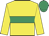 Yellow, emerald green hoop, yellow sleeves, emerald green cap