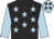 Black, light blue stars and sleeves, light blue cap, black stars