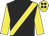 Black, yellow sash and sleeves, yellow cap, black spots