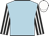Light blue, black and white striped sleeves, white cap