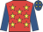 Red, yellow stars, royal blue sleeves, royal blue cap, yellow stars