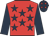 Red, dark blue stars and sleeves, dark blue cap, red stars