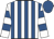 White and royal blue stripes, hooped sleeves, royal blue cap
