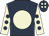 Dark blue, beige disc, beige sleeves, dark blue spots, dark blue cap, beige spots
