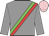 Grey, green and red sash, pink cap