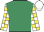 Emerald green, white & yellow check sleeves, white cap