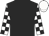Black, white and black check sleeves, white cap