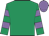 Emerald green, emerald green & mauve hooped sleeves, mauve cap