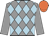 Grey & light blue diamonds, grey sleeves, orange cap