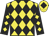 Yellow & black diamonds, black sleeves, yellow diamonds, yellow cap, black diamond