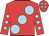 Red, large light blue spots, light blue spots on sleeves, red cap, light blue spots