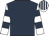 Dark blue, white & dark blue hooped sleeves, white & dark blue striped cap