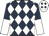 Dark blue & white diamonds, white & dark blue halved sleeves, white cap, dark blue diamonds