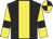 black, yellow stripe, yellow sleeves, black armlets, quartered cap