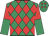 emerald green, red diamonds, red and emerald green halved sleeves