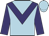 light blue, purple chevron, purple sleeves, light blue cap